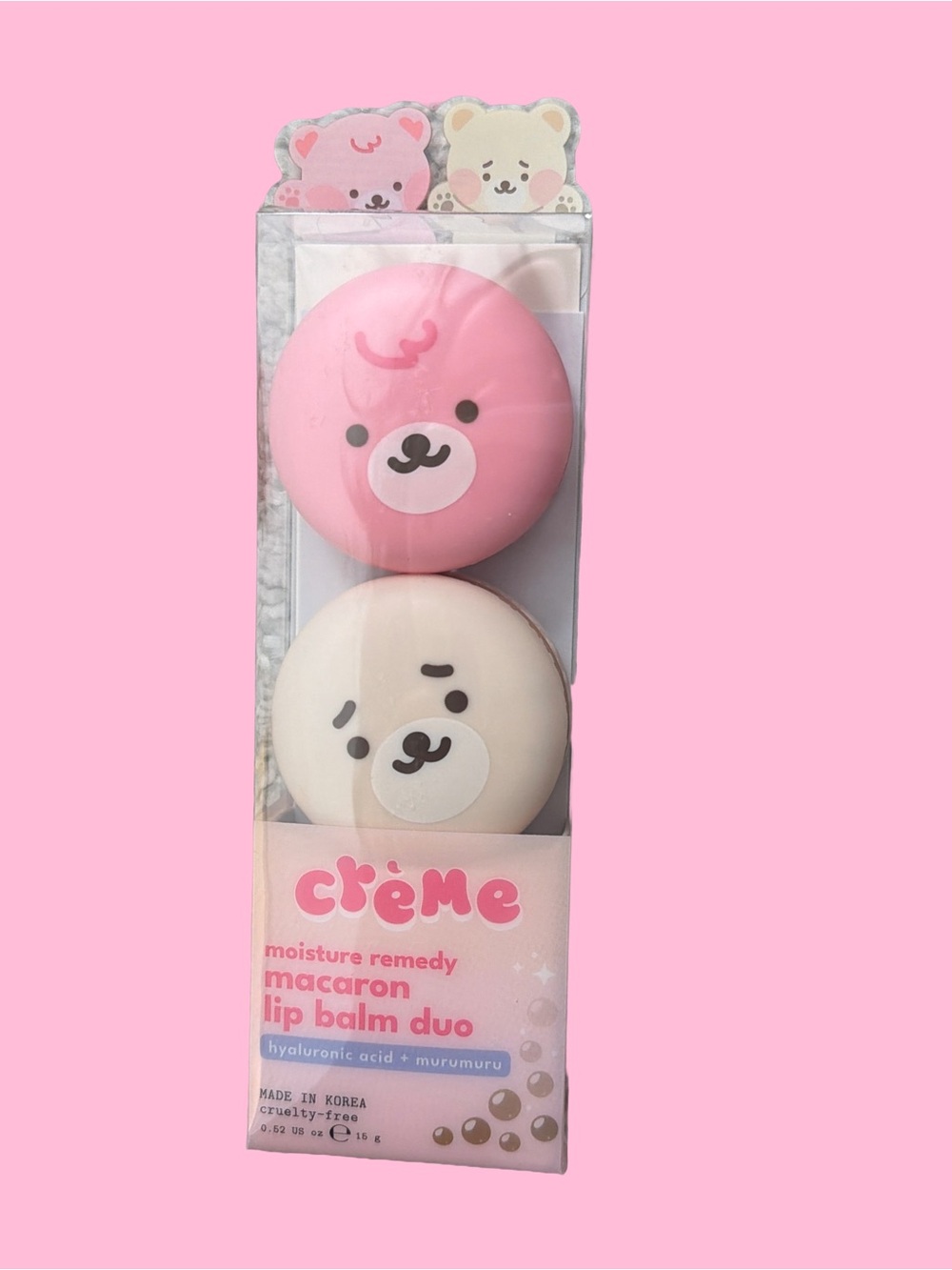 The Crème Shop Boba Bears Macaron Lip Balm Duo - Strawberry & Brown Sugar, NWT